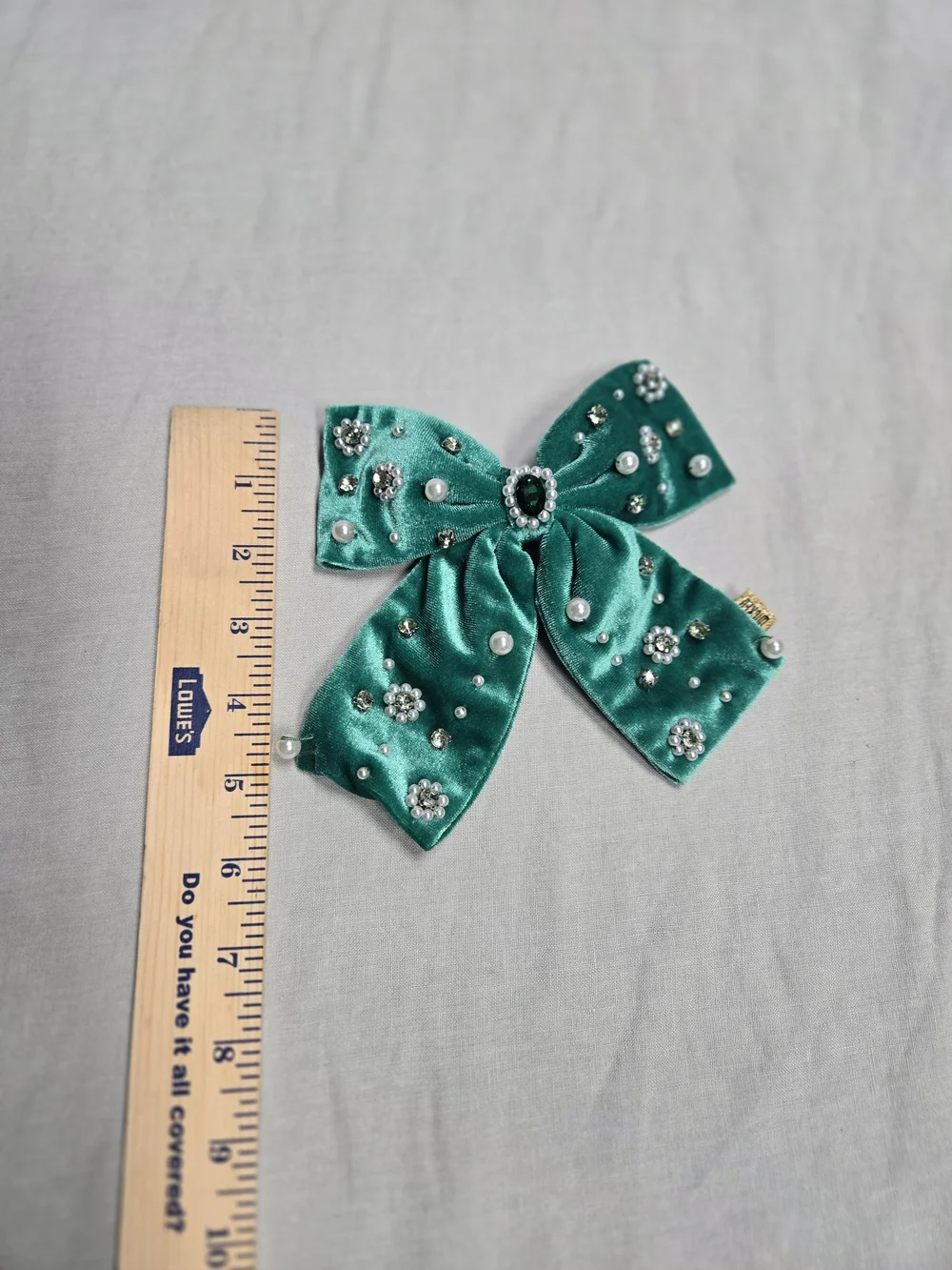 Honey Embellished Teal Velvet Hair Bow for Kids